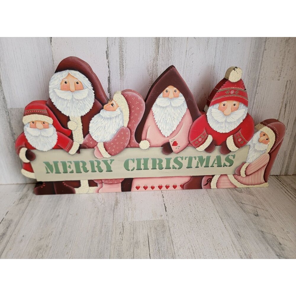 Vintage wooden Santa Claus Merry Xmas home decor figure sign